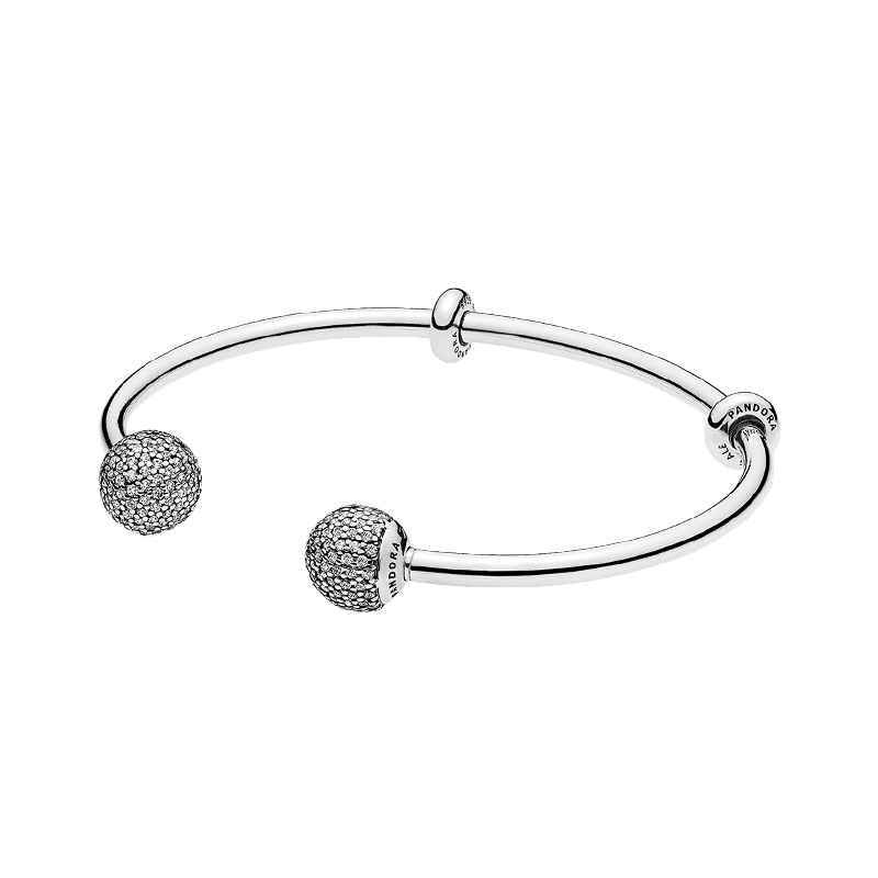 PANDORA潘多拉 925银手镯开口式密镶固定珠手镯 596438CZ