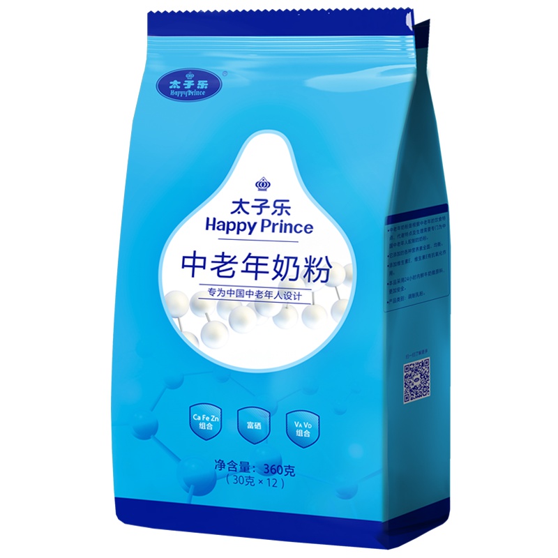 太子乐中老年奶粉袋装 高钙 成人奶粉 360g 无蔗糖 内小袋装