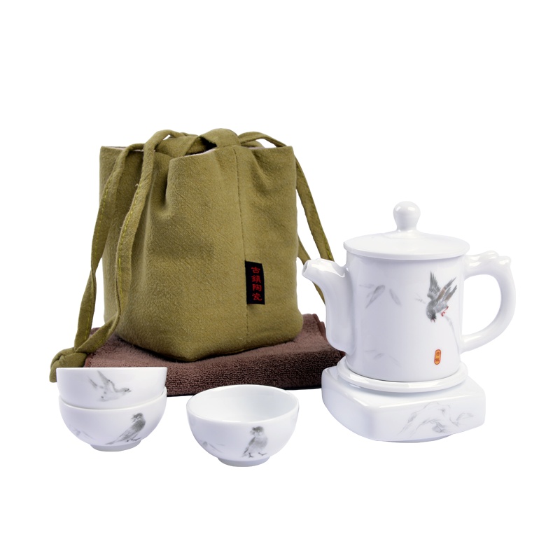 古镇陶瓷 景德镇旅行便携功夫茶具套装茶杯高白瓷企业定制刻字logo 茶旅套竹影