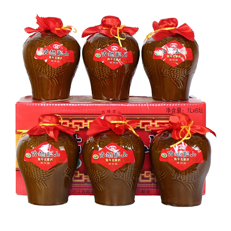 古越龙山 绍兴黄酒 三年陈花雕酒 半干型 1L*6坛 半干型 整箱装