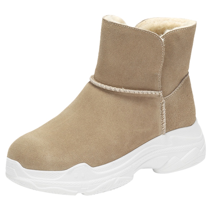 达芙妮雪地靴冬新款平底加绒加厚真皮厚底女短靴