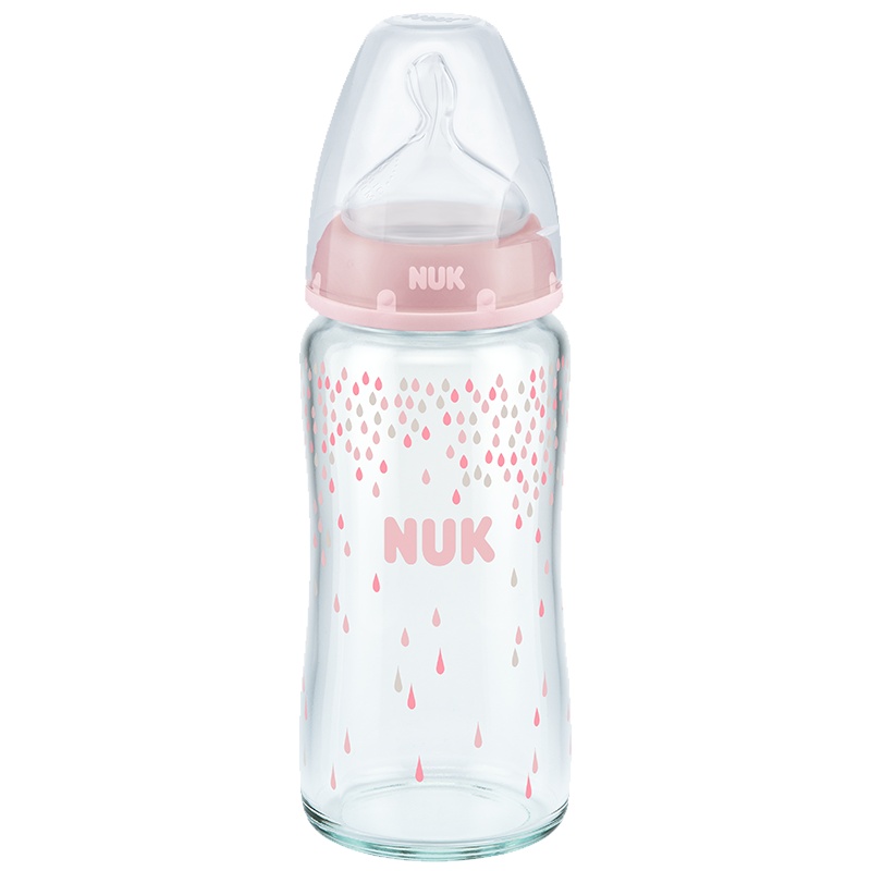 NUK耐高温240ml宽口玻璃彩色奶瓶(带初生型乳胶中圆孔奶嘴)