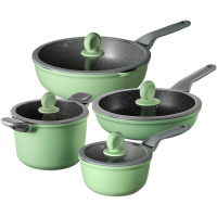 炊大皇(COOKER KING)竹青石锅具套装炒锅汤锅奶锅煎锅家用不粘锅炒菜锅泡面锅燃气灶明火电磁炉通用