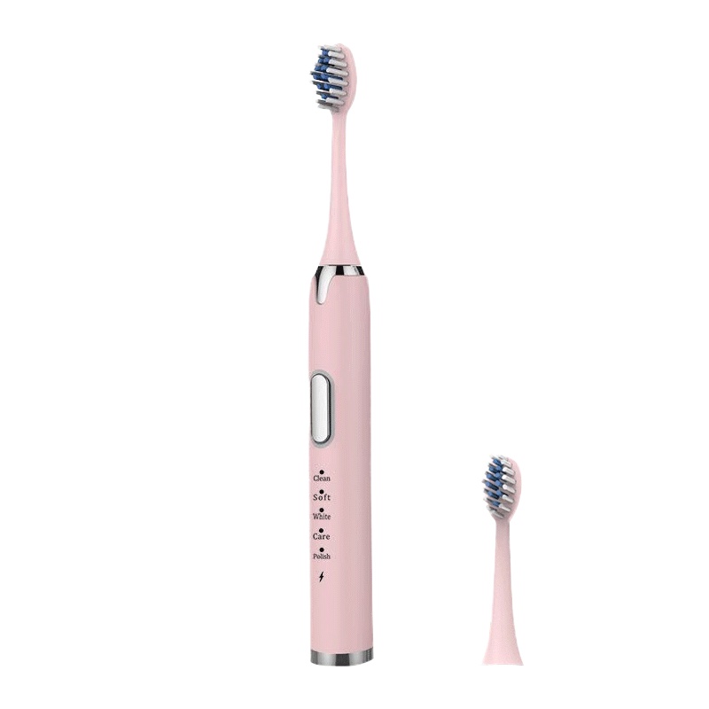 worms电动牙刷男女成人家用充电式软毛全自动牙刷防水声波牙刷 蜜桃粉 五档位充电款配(原装2刷头+USB充电线)