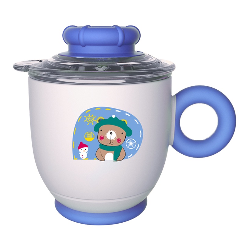 伊斯卡尔(Easy Care)儿童牛奶杯小学生不锈钢家用喝汤水杯婴儿带盖防摔牛奶杯蓝色