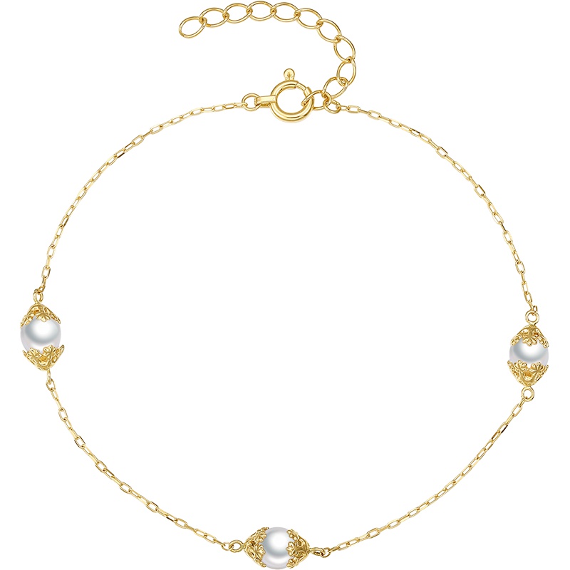 周大生珍珠手链女 正品18K玫瑰金镶钻花叶包裹手饰温润淡水珍珠