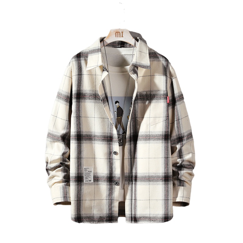 格子衬衫男韩版宽松潮流春季长袖休闲衬衣纯棉男士打底衫帅气痞帅寸衫