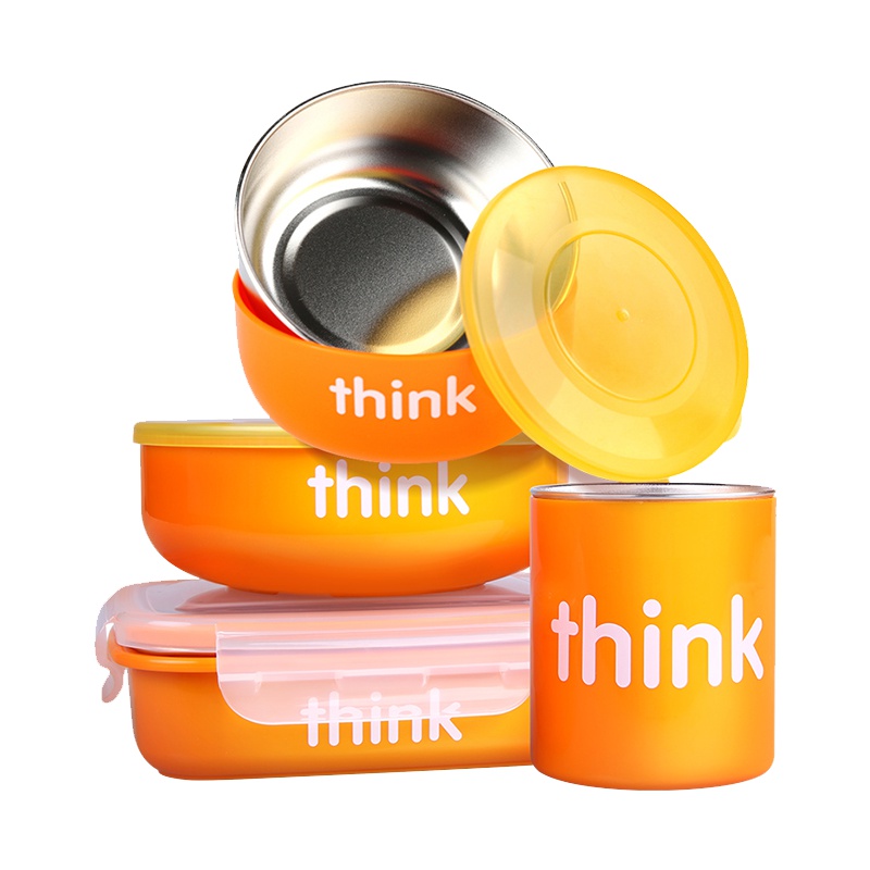 辛克宝贝(Thinkbaby)美国进口 餐具儿童不锈钢婴儿辅食碗宝宝碗饭碗餐碗 橙色 4件 美国进口 0-7岁