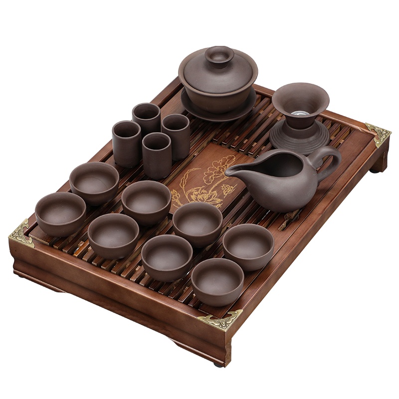 苏氏陶瓷家用功夫茶具套装 客厅实木茶盘紫砂小茶台一体现代简约
