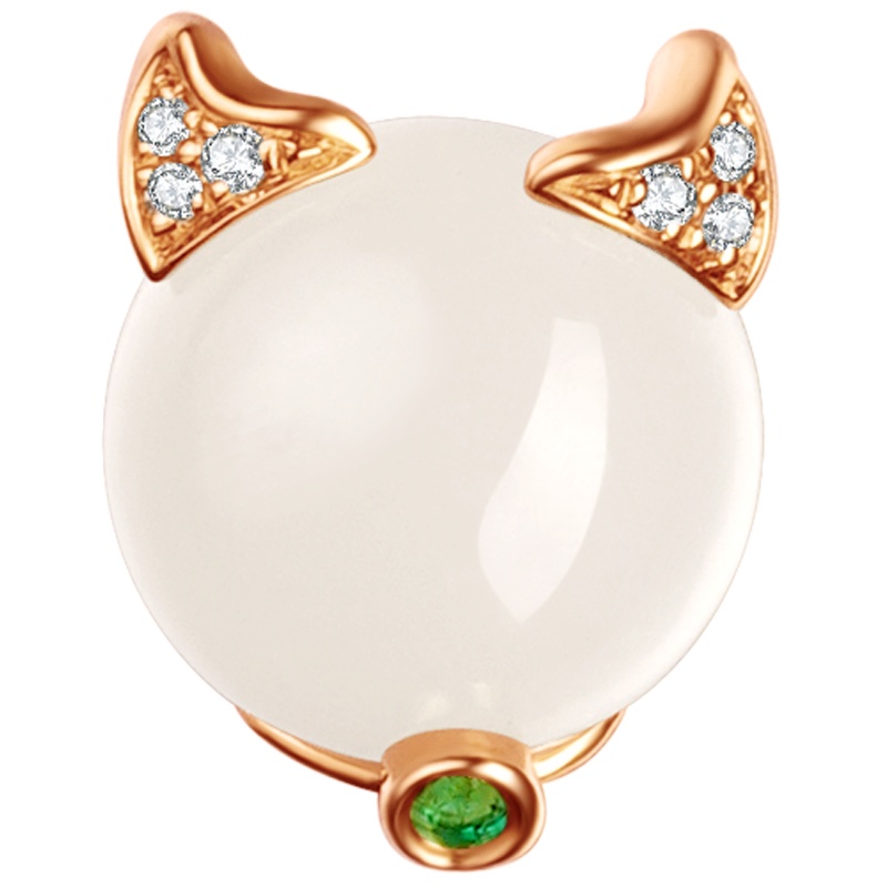 金一 18K金和田玉吊坠动物-机灵猫女士款(送银饰项链)(定价) KJDZ146