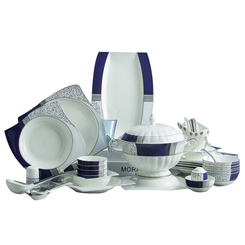 瓷物语50头骨瓷餐具镶金宫廷碗碟套装景德镇高档欧式家用吃饭碗盘勺