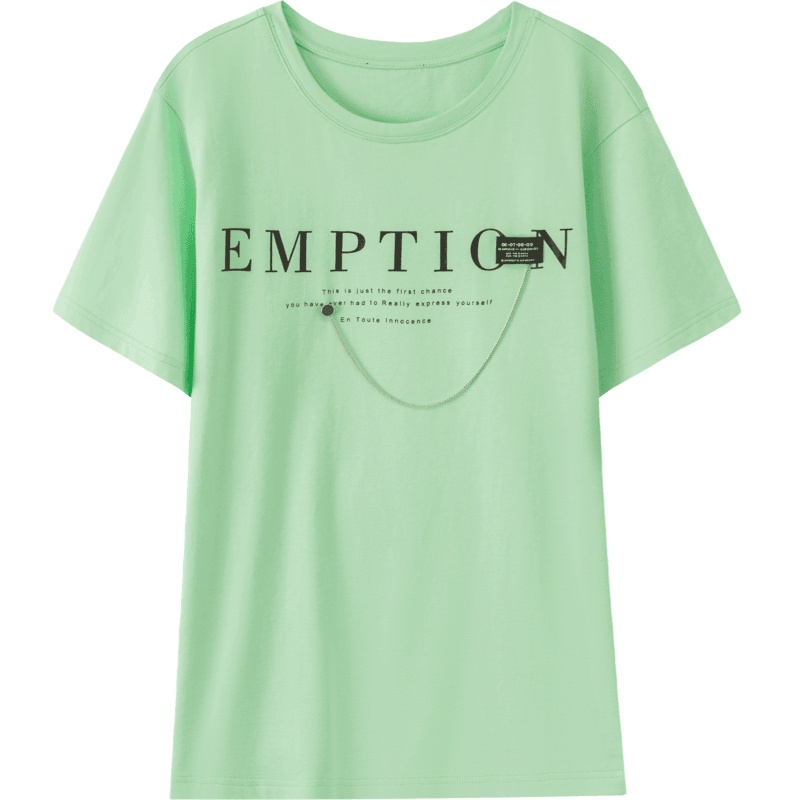 OtherMix字母印花链条T恤女2021年夏季新款潮流圆领短袖宽松上衣