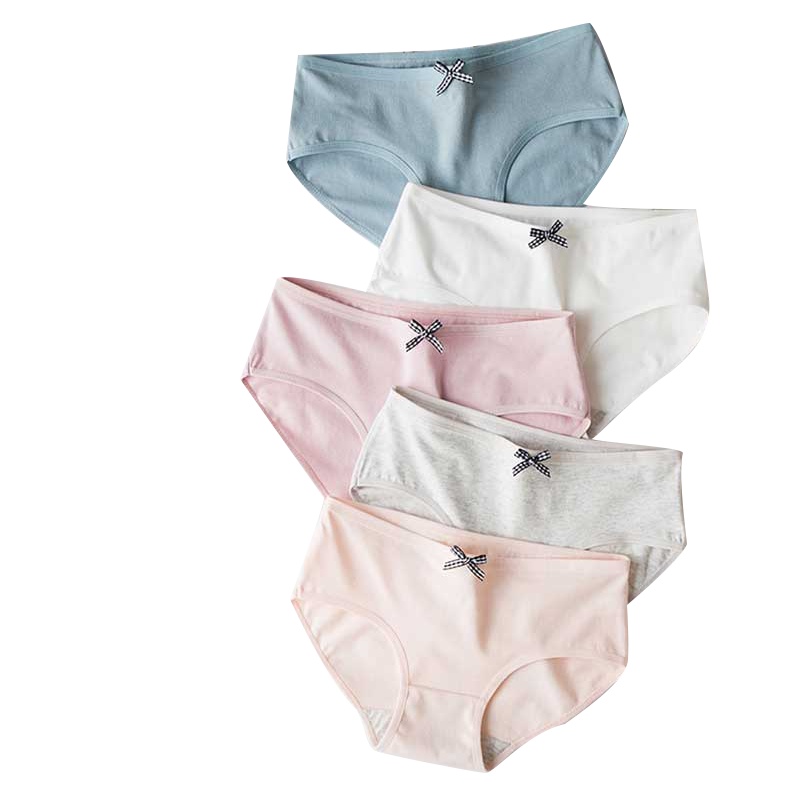 5条装猫人女士内裤纯棉可爱中低腰少女潮性感透气三角裤衩