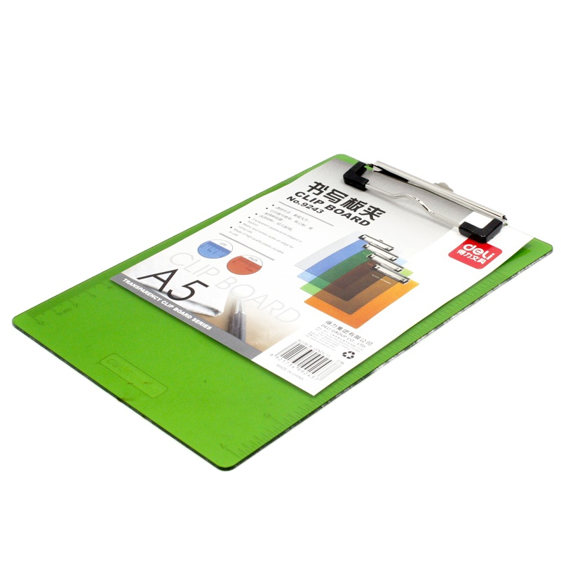 得力竖式透明塑料板夹(A5/混色/开单夹)9243