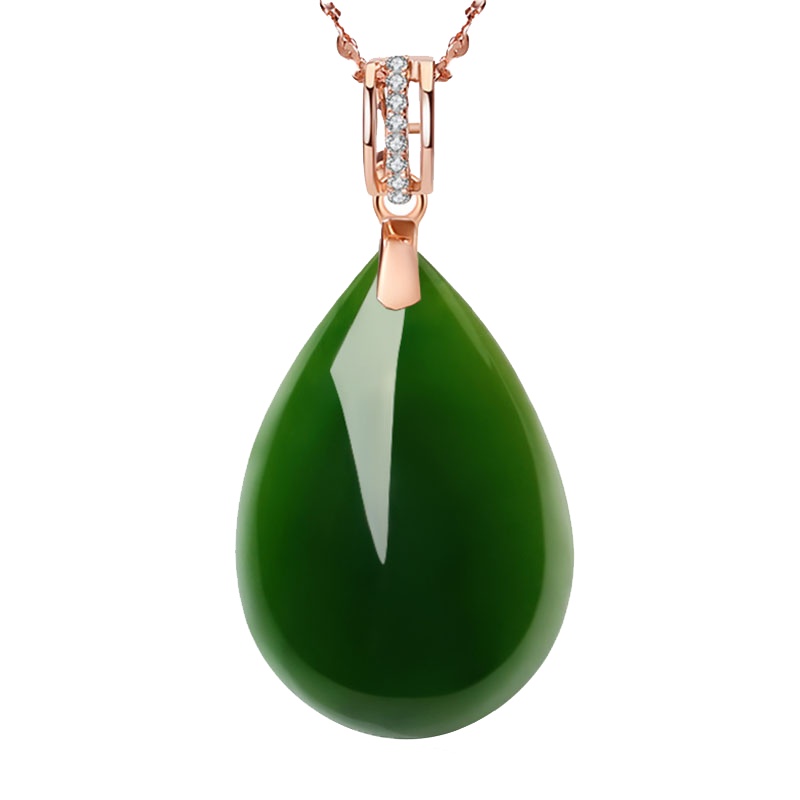 印象眸 和田玉碧玉水滴吊坠 女款18k金镶玉绿色玉石坠子 附送证书