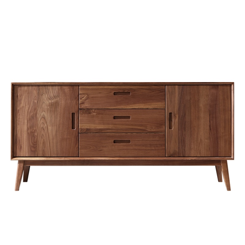 全简北欧黑胡桃木餐边柜简约实木柜子新中式餐厅储物柜北欧卧室电视柜