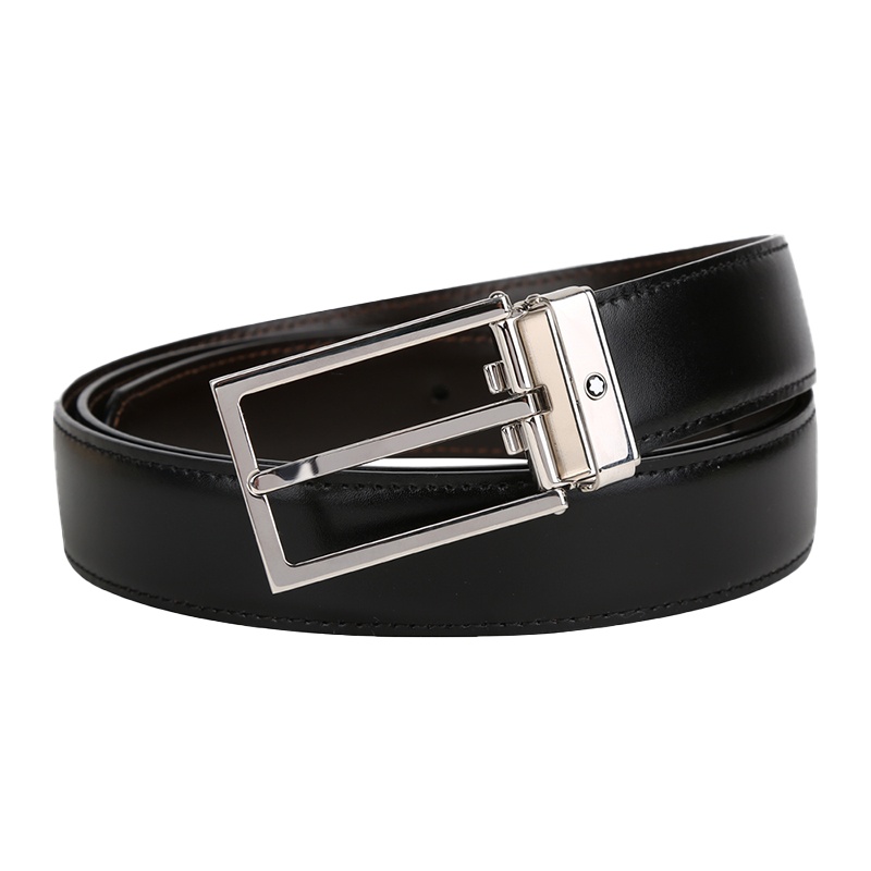 万宝龙(Montblanc) 经典矩形亮面黑棕双色双面腰带 113273
