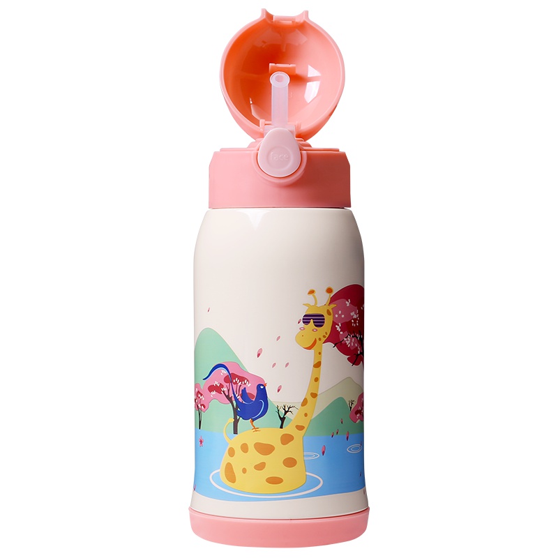 Face儿童保温杯 FC-018 550毫升 带吸管带杯套杯子 316不锈钢保温杯 小学生幼儿园宝宝通用防摔水壶