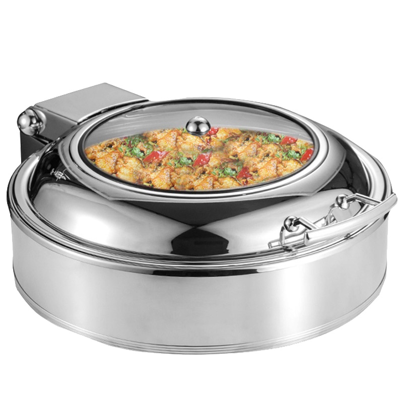 圆形不锈钢布菲炉电加热自助餐炉酒店翻盖保温炉早餐炉餐具液压可视保温锅具