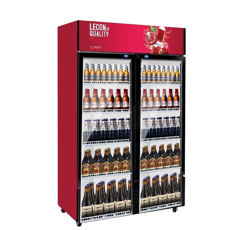 乐创(lecon) 饮料柜展示柜冷藏柜立式冰柜商用冰箱饮品啤酒蔬菜水果保鲜冷柜鲜花柜陈列柜 双门直冷上机组普通门石榴红