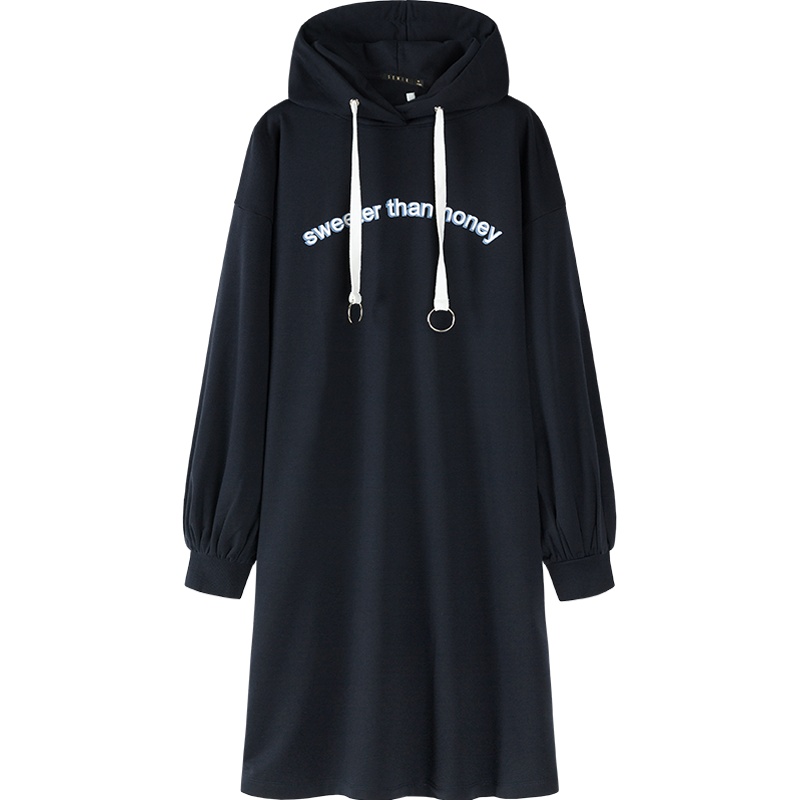 Semir森马2019流行裙子秋装新款女装通勤宽松连衣裙女抽绳连帽套头学生