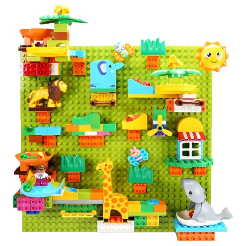 费乐203大颗粒双变海洋动物园积木墙+3底板 儿童积木墙兼容乐高大颗粒玩具拼装积木墙壁挂墙面创意墙面积木早教益智组装玩具