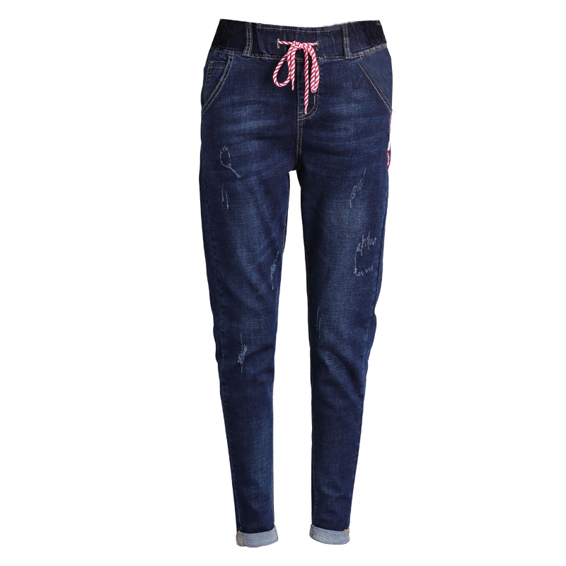 SH苼荟黑色松紧腰牛仔哈伦裤女宽松秋季2019秋季新款高腰泫雅老爹萝卜裤sh590