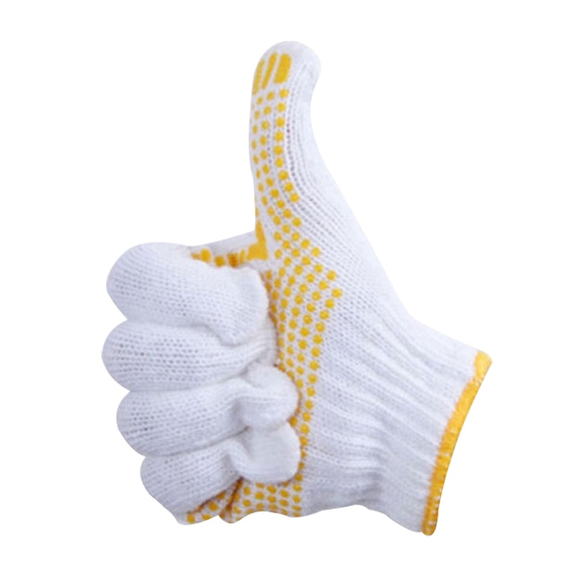 冰禹 SNll-107 劳保手套加厚耐磨 (12双)涂胶手套防滑点塑手套 工地工作劳防手套滴塑棉线手套 黄色 12双