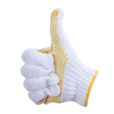 冰禹 SNll-107 劳保手套加厚耐磨 (12双)涂胶手套防滑点塑手套 工地工作劳防手套滴塑棉线手套 黄色 12双