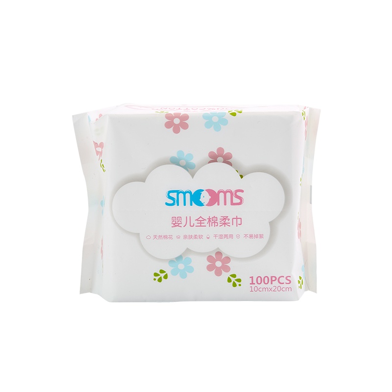 思萌SMOOMS 婴儿棉柔巾 宝宝干湿两用纯棉柔巾 100抽 10*20CM