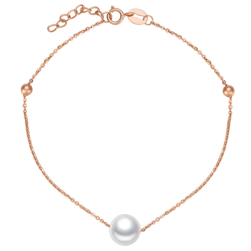 金一国囍18K金淡水珍珠正圆无暇莹巧女士珍珠手链 (定价)CID001