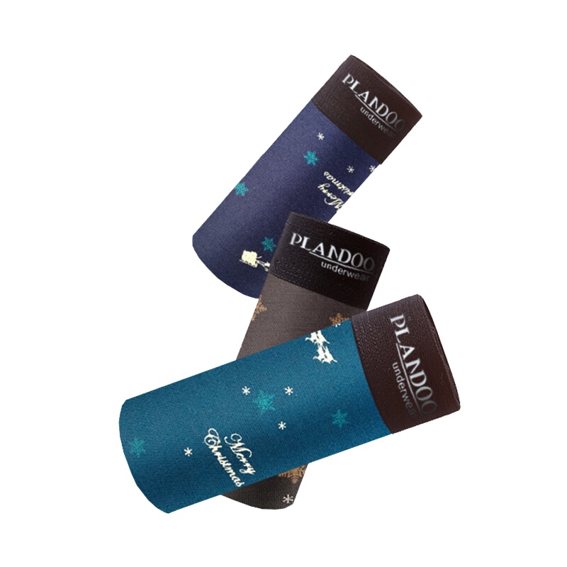 帕兰朵内裤男士平角冰丝裤头男U凸透气印花潮流时尚短裤头男裤衩96B-3条礼盒装