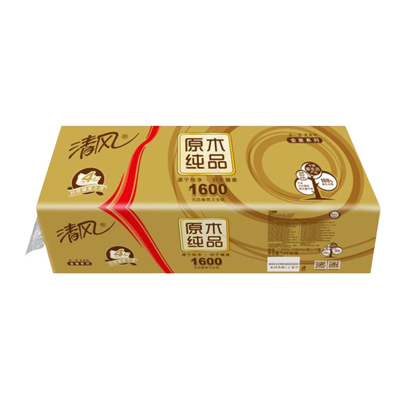 清风金装卷纸卫生纸原木纯品无芯卷纸4层*10卷1600克厕所纸卫生纸实惠装6提