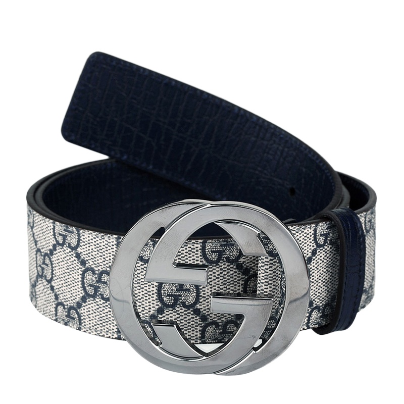 【优享】GUCCI 古驰 印花蓝色PVC配皮男士腰带 114984-KGD1R-4075 蓝色印花90CM