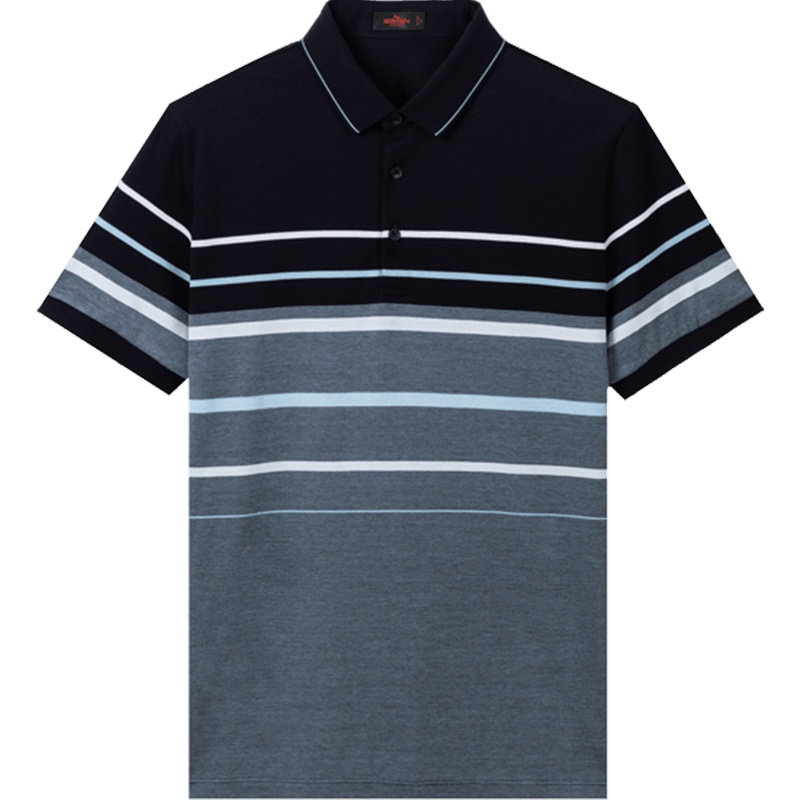 柒牌男装短袖POLO衫纯棉夏季丝光棉男士时尚条纹翻领T恤打底衫