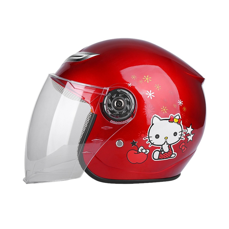 电动电瓶车儿童头盔冬盔冬款加棉保暖电动车安全头盔男女全盔加长挡风镜红色