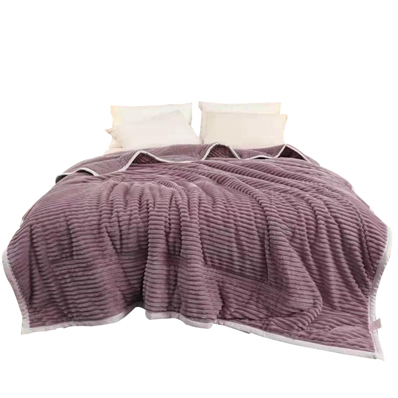 曼凝家纺 秋冬三层加厚刺绣魔法绒绒毛毯 法莱绒单双人加宽边午休居家盖毯子