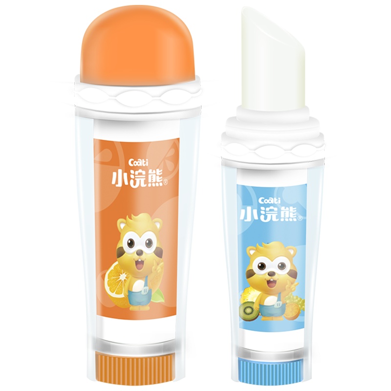 小浣熊(Coati)儿童专用婴童润唇膏 男女孩宝宝保湿补水 滋润防干裂护唇膏 香橙味+什锦水果味3.5g