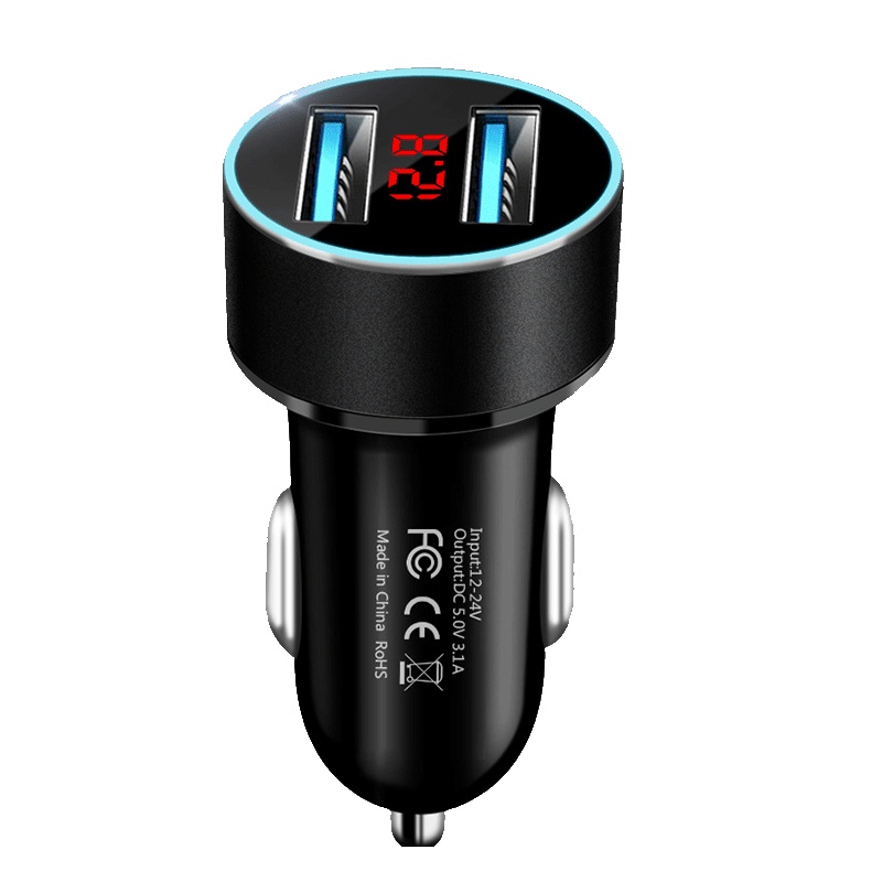 车载充电器5.4A大电流双USB车充一拖二数显快充QC3.0汽车手机充电器点烟器插头传枫