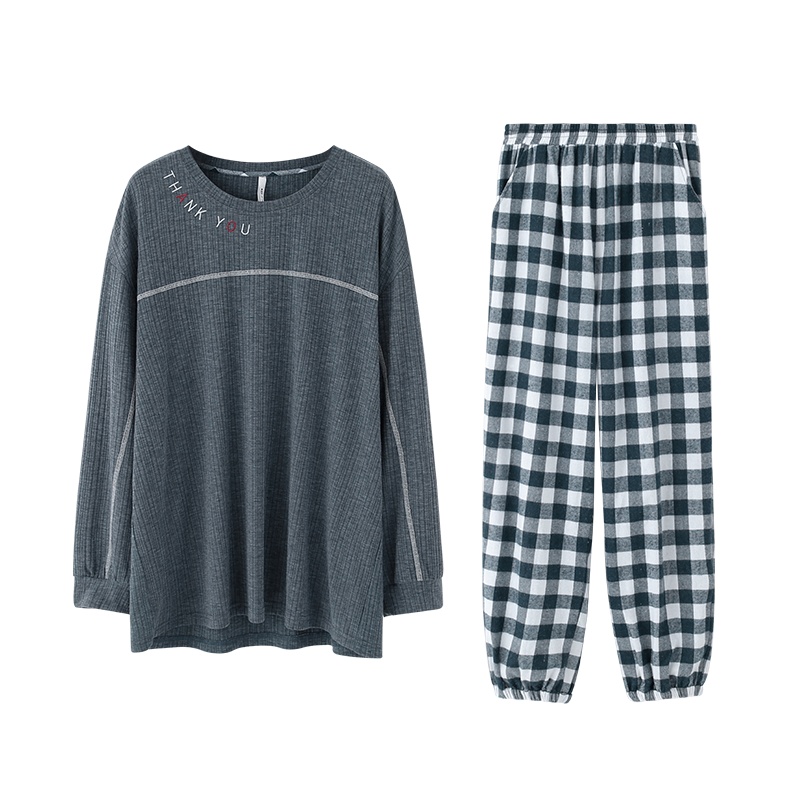 针织提条素色圆领男套装