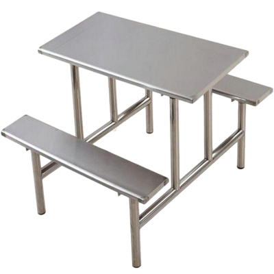 逐鹿中原食堂不锈钢餐桌椅员工连体餐桌椅小吃店LJH-522简约快餐桌椅组合八人位