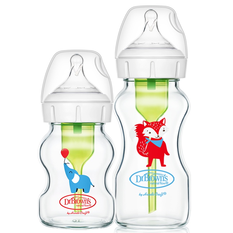 布朗博士 新生儿防胀气宽口玻璃奶瓶套装 大象+狐狸套装