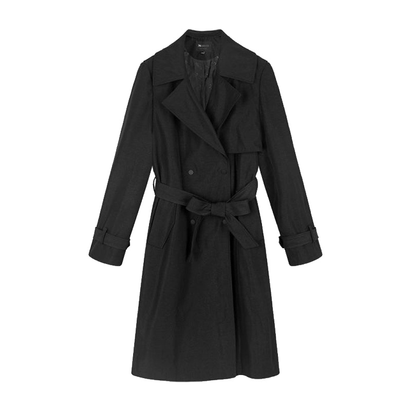 7M秋季新款风衣外套韩版气质时尚休闲通勤中长宽松黑色系带纯色女70009328