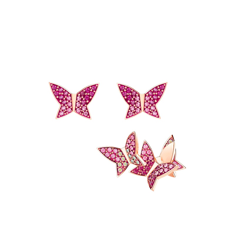 SWAROVSKI施华洛世奇 不对称彩色蝴蝶水晶耳钉 人造水晶 送恋人 女士 5378694