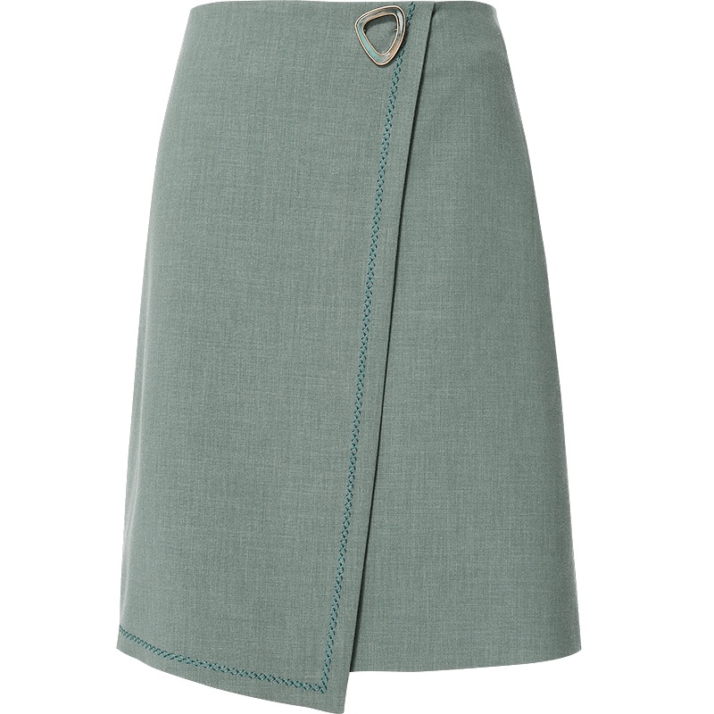 欧昵雪夏季高腰明线绣花不规则半身裙女显瘦包臀a字短裙