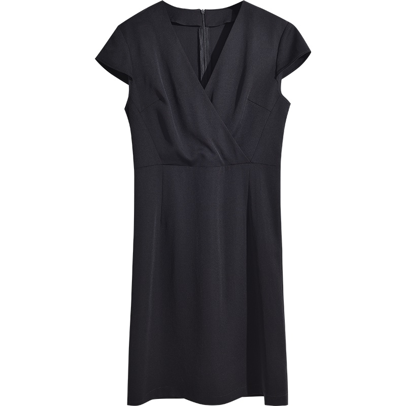 娅丽达女装2019夏季新款雪纺纯色连衣裙中长款A字裙V领高腰裙子I6338