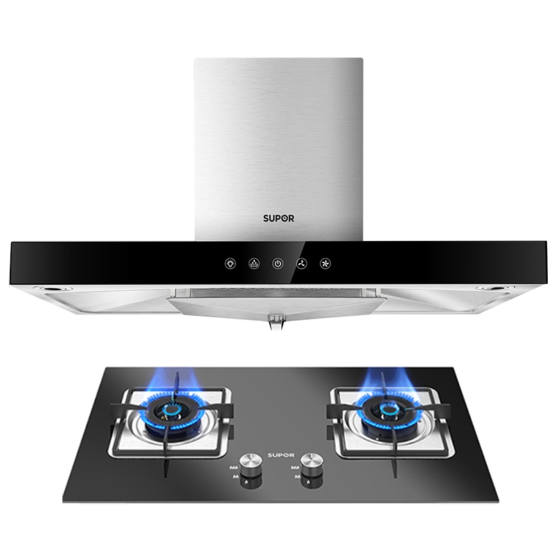 苏泊尔(SUPOR)DF5+P10欧式顶吸式烟灶套装套餐吸油烟机燃气灶套装智旋干洗(天然气)