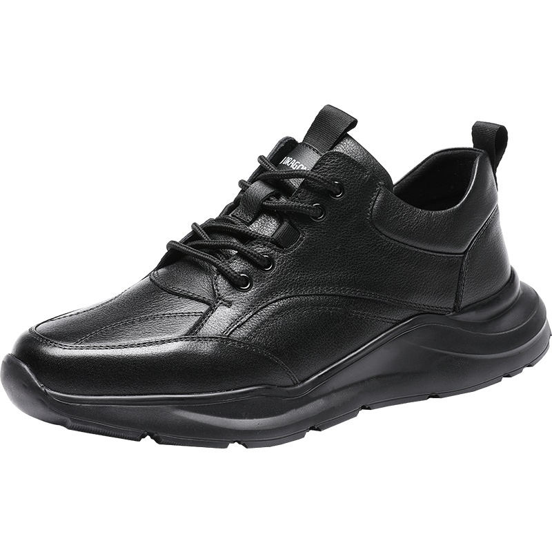 红蜻蜓男鞋2020秋季新款运动舒适厚底板鞋韩版系带黑色真皮皮鞋