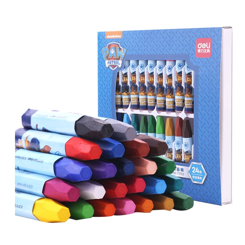 得力汪汪队立大功72102LAN油画棒24色36色宝宝蜡笔儿童安全幼儿画笔彩笔蜡笔套装色油画笔彩绘棒无毒可水洗