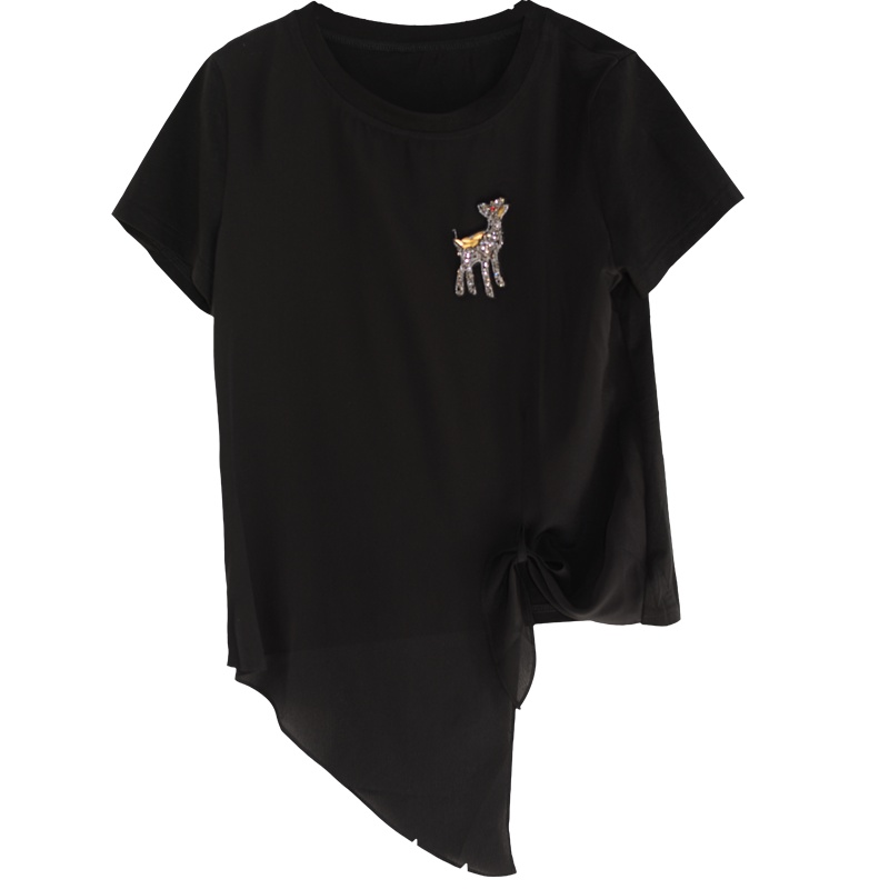 金菊黑色真丝短袖T恤女2020新款夏装宽松洋气纯色桑蚕丝上衣